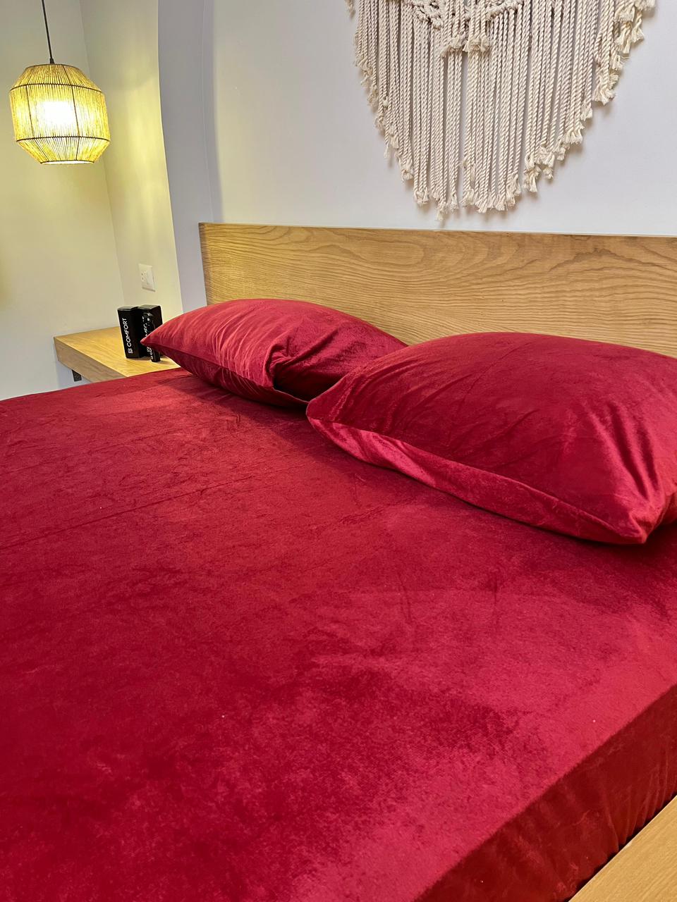 CRIMSON Plain Velvet Bedsheet